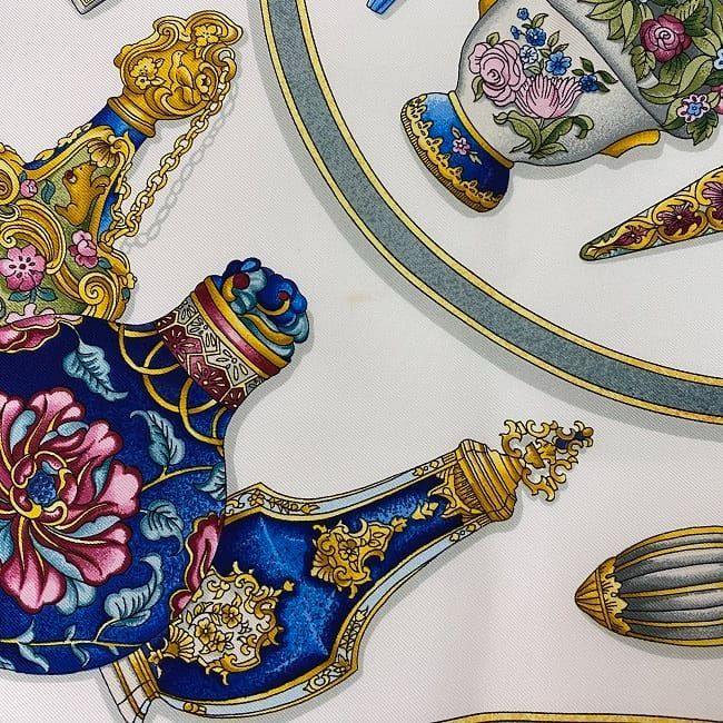 Hermes Scarf Carr 90 Pink White Perfume Bottle Cleaned