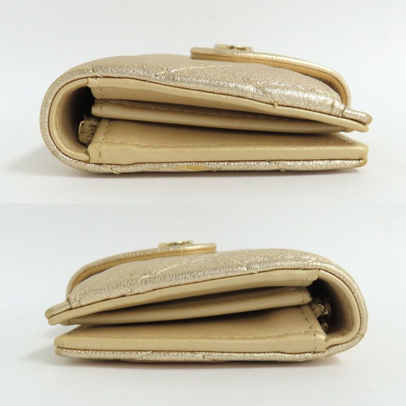 Chanel Classic Small Wallet Ap1991 Matelasse Card Bifold Gold Mini