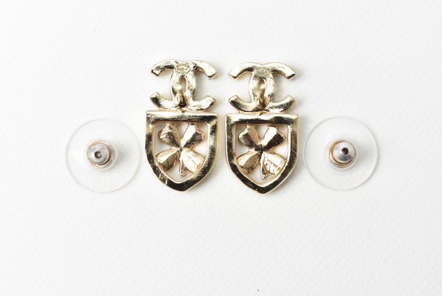 Chanel Earrings Chanel Earrings CC Mark Clover Motif Rhinestone Gold