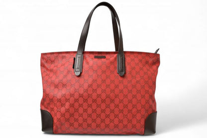 Gucci Tote Shoulder Bag Gucci Coated Canvas GG Dar Cles Red Sherry 308928