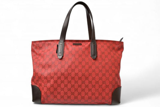 Gucci Tote Shoulder Bag Gucci Coated Canvas GG Dar Cles Red Sherry 308928