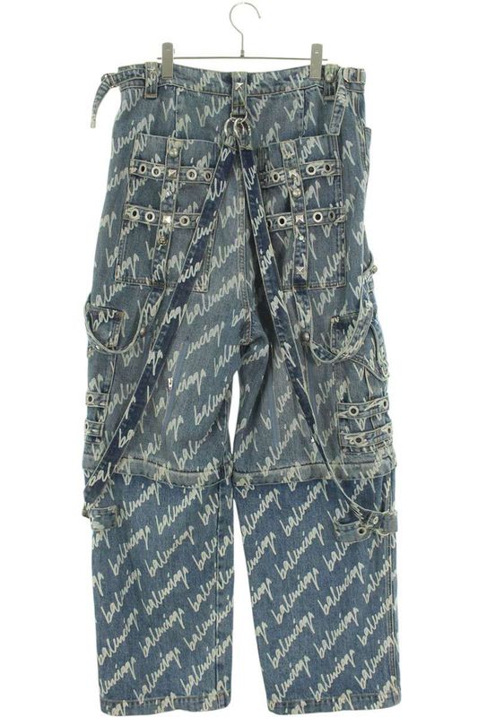 Balenciaga 22SS 681693 Tjw90 All Over Logo Leaver Baggy Denim Pants Men's 31
