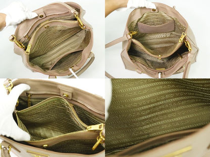 Authentic Prada Leather 2WAY Shoulder Bag Handbag Pochette Pink Beige Bag