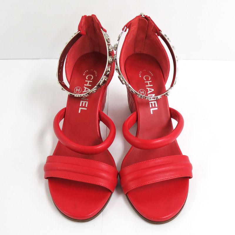 Chanel Sandals Wedge Sole Matelasse Metal Strap 36 Half 23.5cm