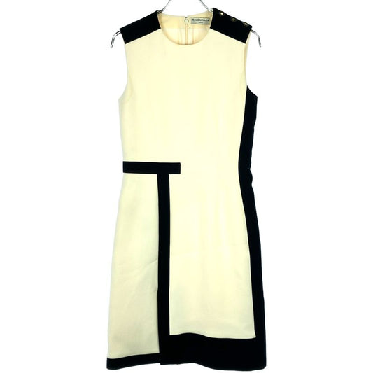 Balenciaga Bicolor Sleeveless Dress 393263 Ivory 34