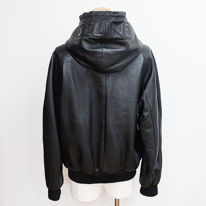 Celine Hooded Jacket Black Notation Size 44 Soft Lambskin Leather