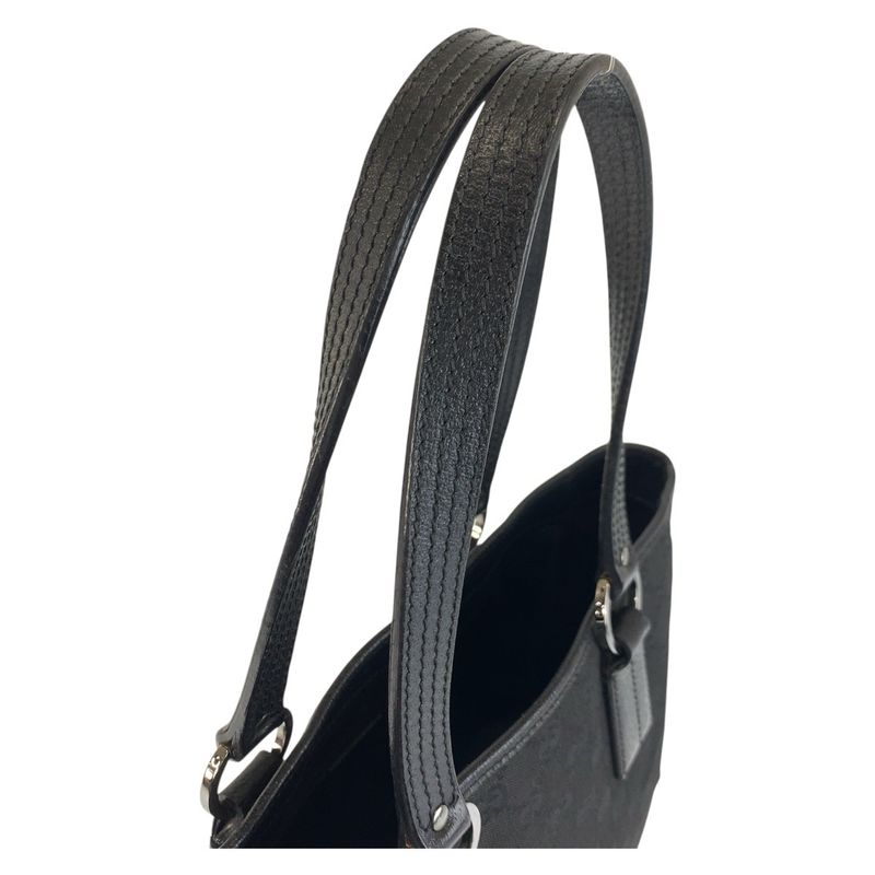 Gucci Black Silver Hardware GG Canvas/leather 113019 Tote Bag Shoulder Bag