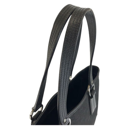 Gucci Black Silver Hardware GG Canvas/leather 113019 Tote Bag Shoulder Bag