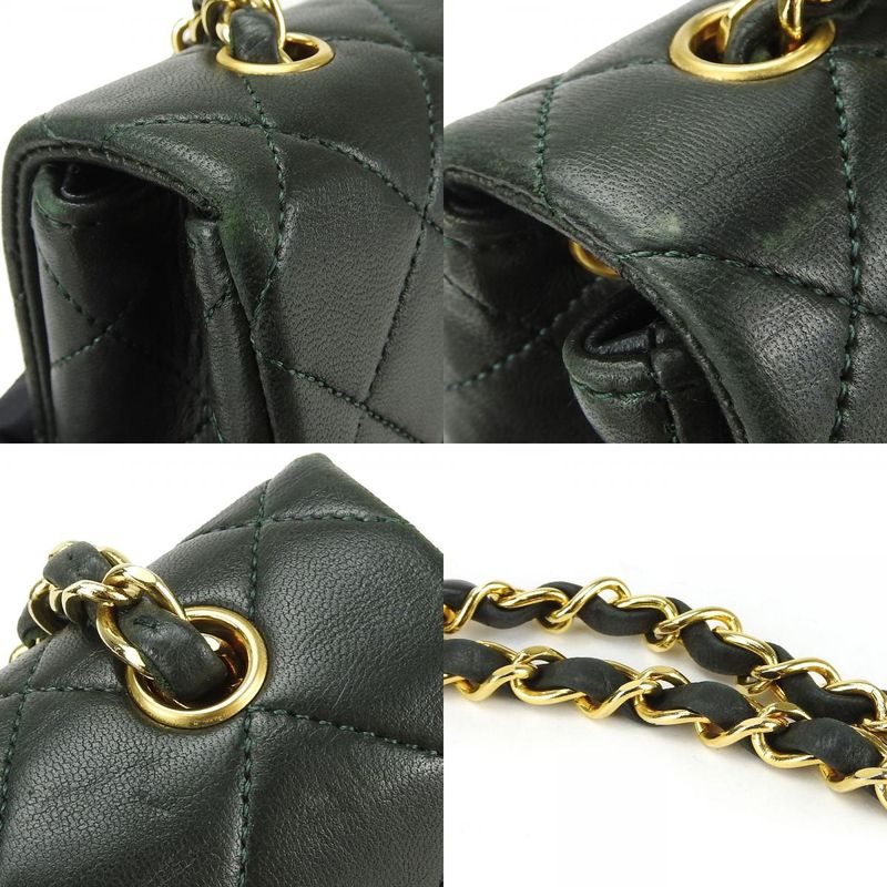 Chanel Shoulder Bag Mini Matelasse Lambskin Olive Green Gold Hardware 1st