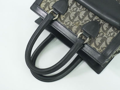 Authentic Christian DIOR Trotter Handbag Canvas Leather Gray Black Trotter Bag