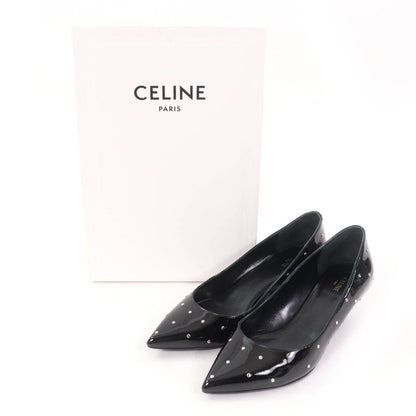 Celine Studded Pointed Toe Patent Leather Pumps Black Silver Hardware 36.5 With