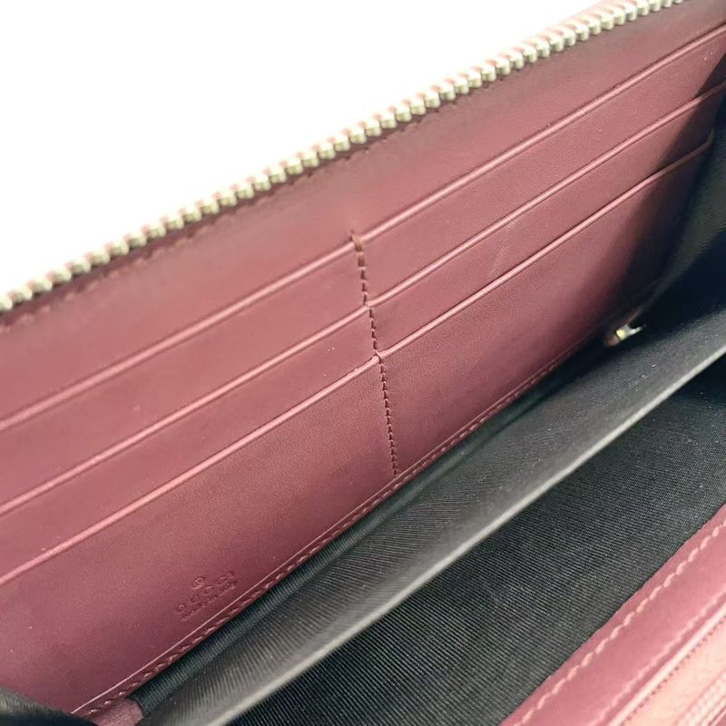 Gucci GG Blooms Round Zipper Leather X PVC Beige Wallet Silver