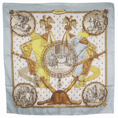 Hermes Carre 90 Napoleon Bee Silk Light Blue Women's Scarf