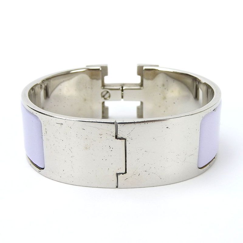 Hermes Bracelet Bangle Click Clack Click H Purple Silver Enameled Accessories