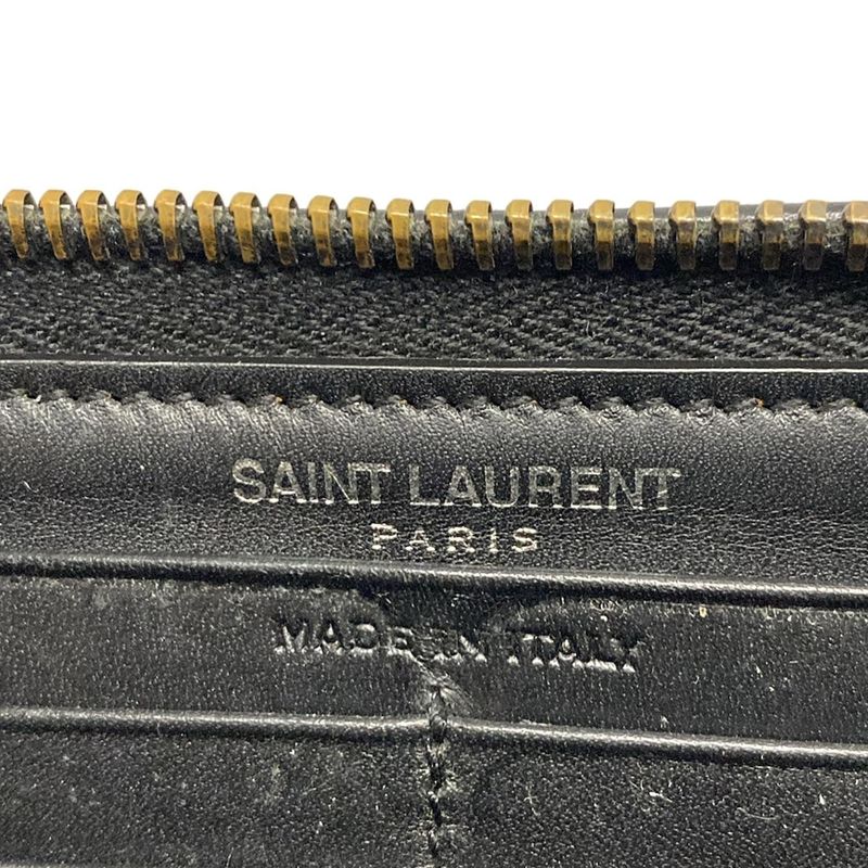 Saint Laurent Paris Long Wallet - 362760 Black Studded / Round Zipper Leather