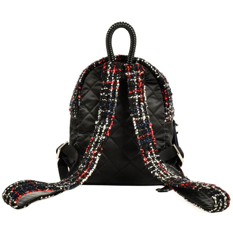 Chanel Backpack Tweed Nylon Black Silver Hardware Coco Mark 24th Astronaut Women