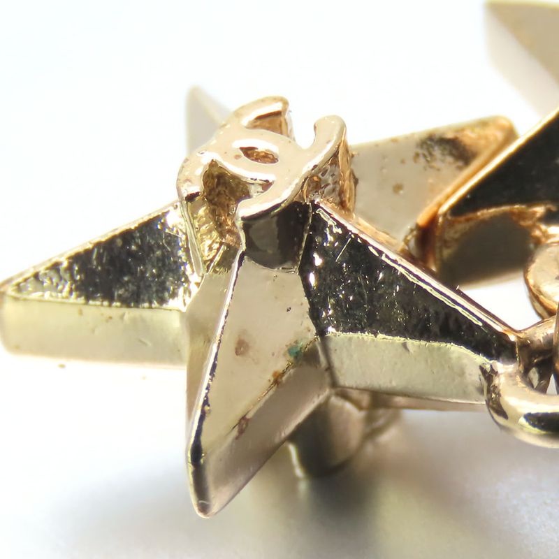 Chanel Earrings Triple Star Coco Mark Metal Gold Plated Accessories 3strand