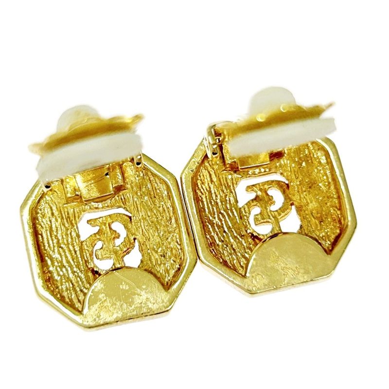 Christian Dior GP Rhinestone CD Logo Earrings Women's Gold Black 343556 Earrings