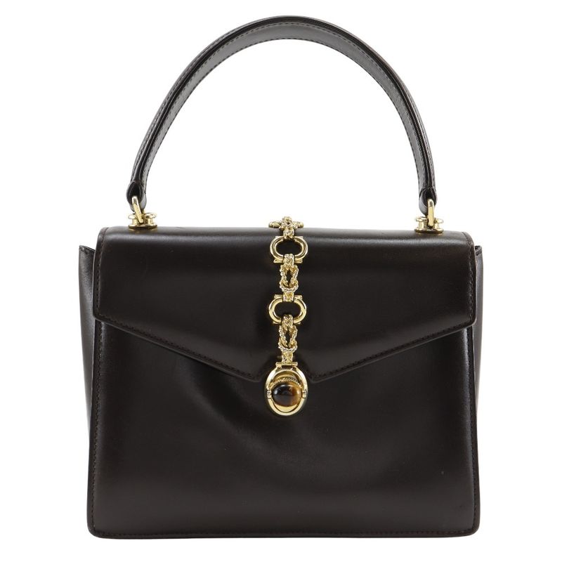 Gucci One Handle Old Gucci Leather Brown Women's Handbag