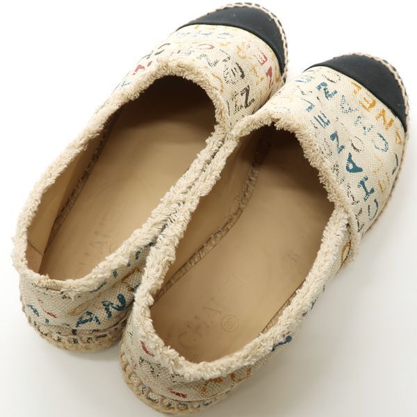 Chanel Espadrilles G29762 Linen #39 Hemp Logo Slip-on Flat Shoes Chanel