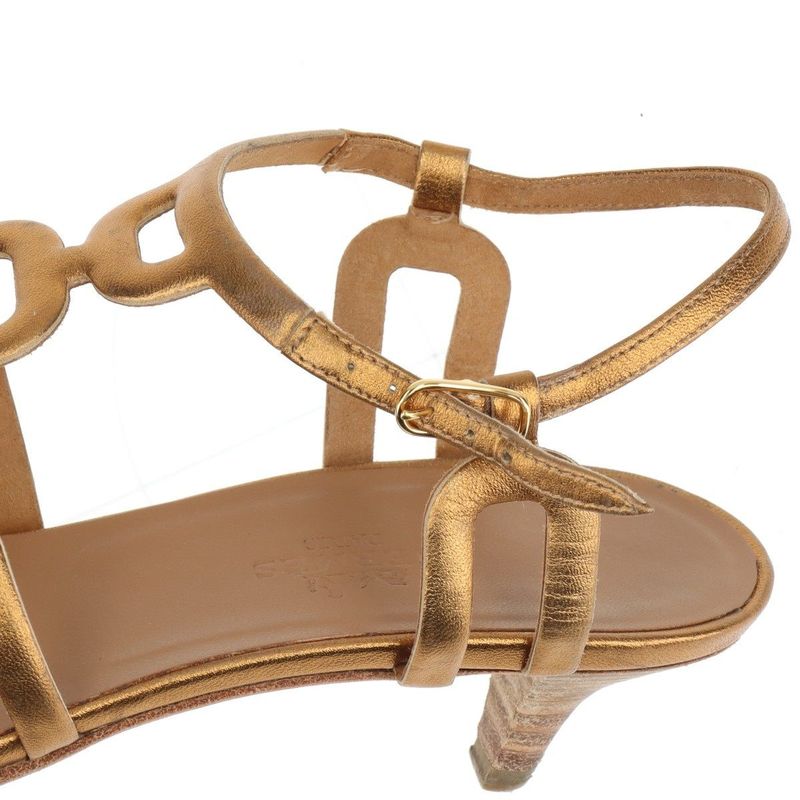Hermes Leather Belt Sandals Women's 36 Gold Made In Italy