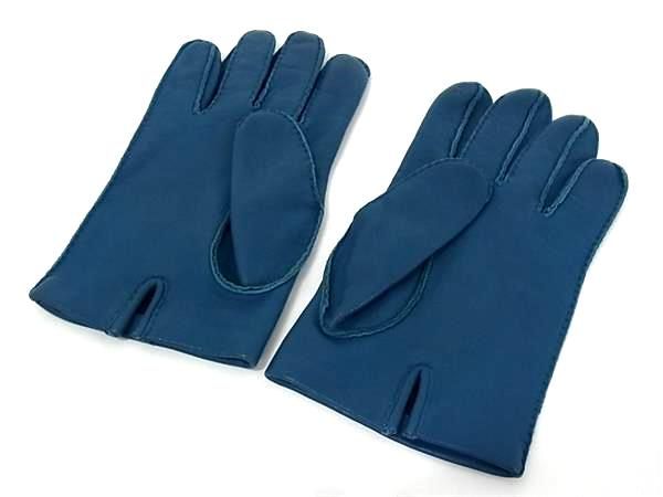 Hermes Serie Lambskin Gloves Gloves Size 8 Women's Blue Fj2923