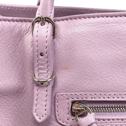 Balenciaga Handbag Shoulder Bag Paper A6 Zip Around 370926 Leather Pink Silver