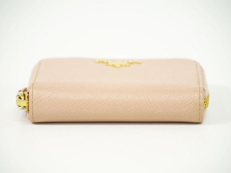 Authentic Prada Leather Round Zipper Coin Case Coin Purse Pink Wallet Pre-owned