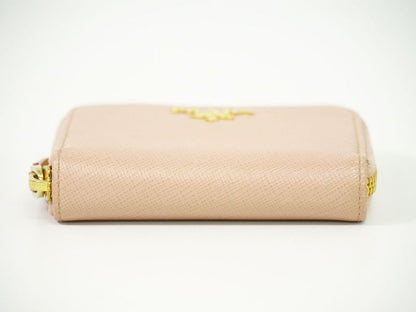Authentic Prada Leather Round Zipper Coin Case Coin Purse Pink Wallet Pre-owned