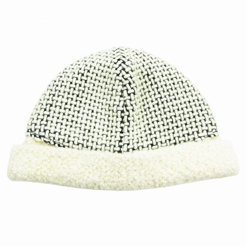 Hermes Alpaca Blend Beanie Knit Cap Hat White 2318 Size 56 Women
