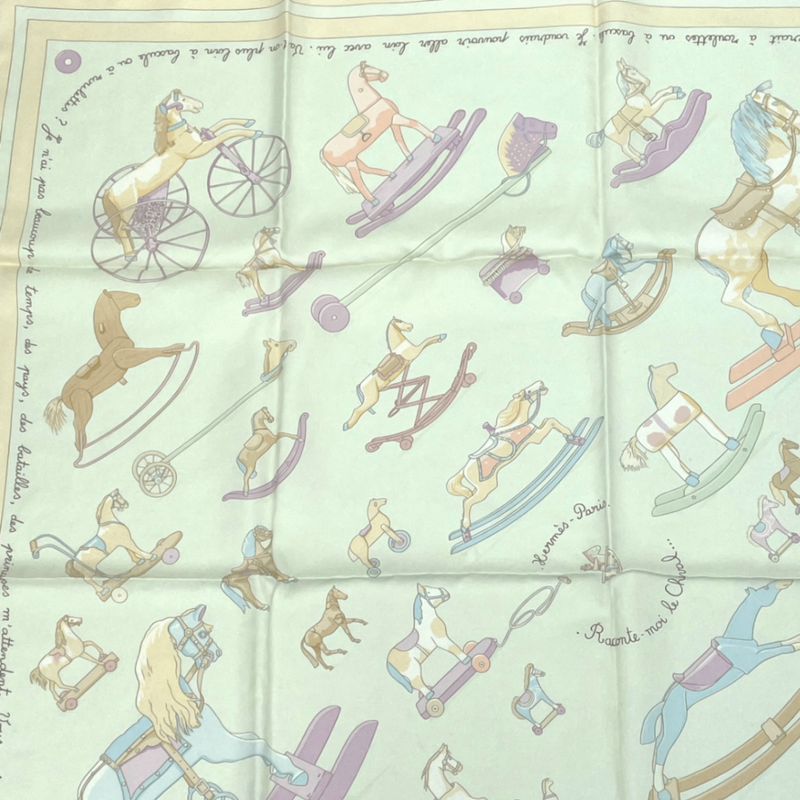 Hermes Carre 90 Raconte Moi Le Cheval Talking About Horses Beige Scarf 100% Silk