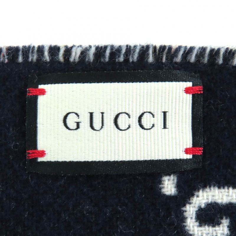 Gucci 597527) Wool 100 Checked GG Pattern Reversible Scarf Scarf With Fringe