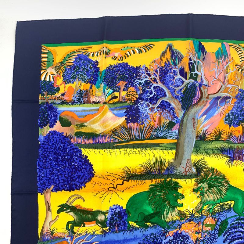 Hermes Carre 90 Nuba Mountain Nuba Mountain Navy Scarf 100% Silk