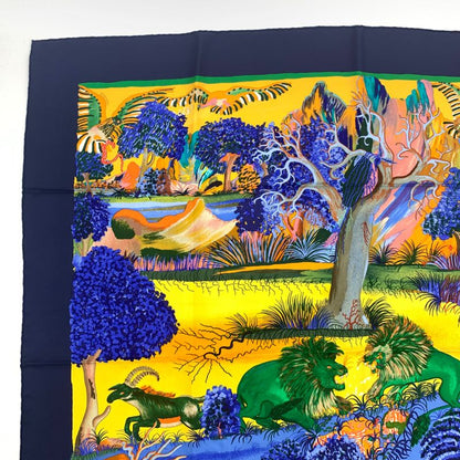 Hermes Carre 90 Nuba Mountain Nuba Mountain Navy Scarf 100% Silk