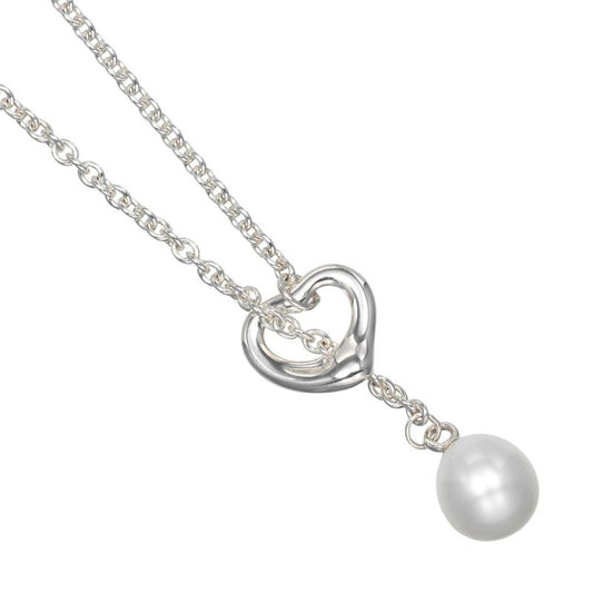 Tiffany & Co Open Heart Lariat Silver 925 X Pearl Ladies 5.68g Necklace