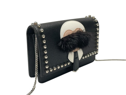 Fendi Shoulder Bag Chain Wallet Karl Lagerfeld Leather Black Silver — view 4