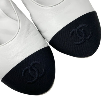 Chanel Flat Shoes Leather Fabric White Black White Mary Jane Here Mark Ballet