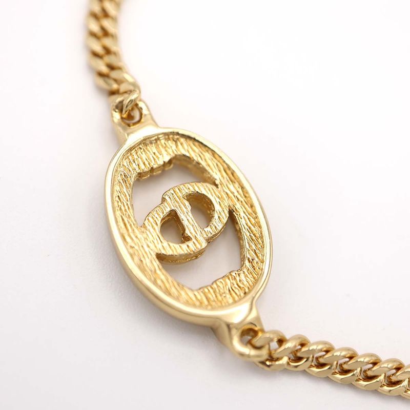 Christian DIOR Bracelet CD Logo Rhinestone Oval Gold Color Accessories Women