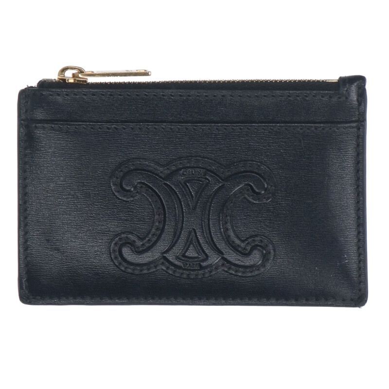 Celine Triomphe Leather Zip Card Case Men's