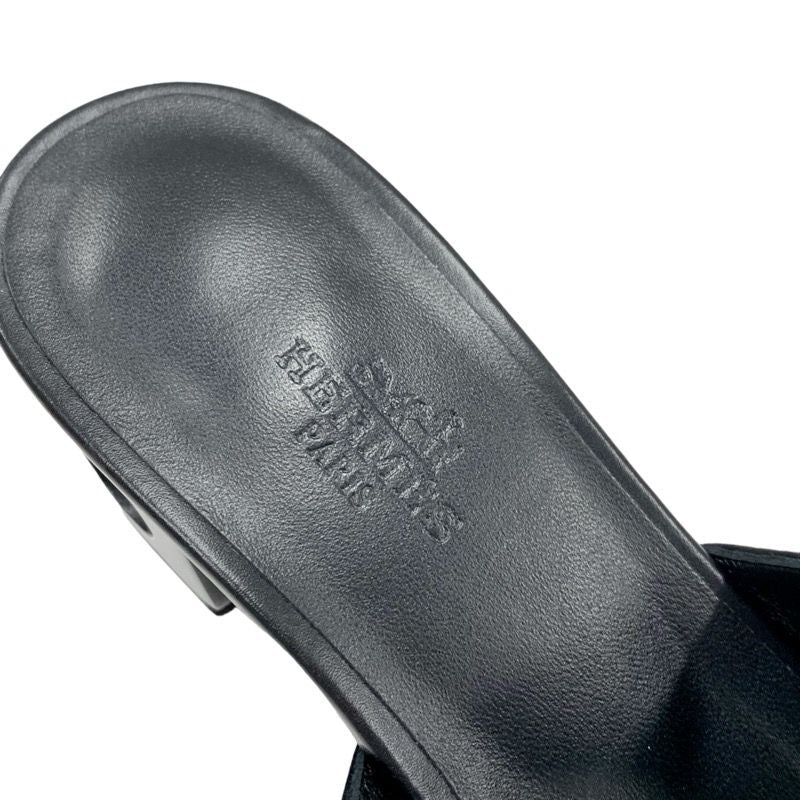 Hermes ELIA Sandals Shoes Leather Black Mule Circle Cut