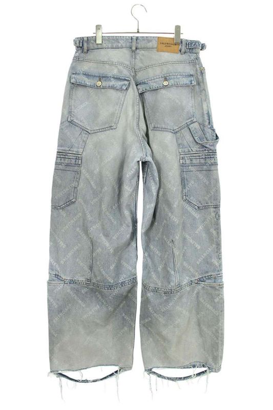Balenciaga 767971 Tdw14 Logo Allover Destroyed Baggy Denim Pants Men's S
