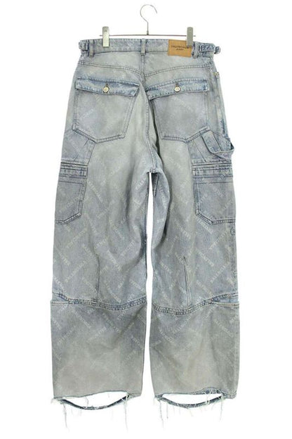 Balenciaga 767971 Tdw14 Logo Allover Destroyed Baggy Denim Pants Men's S