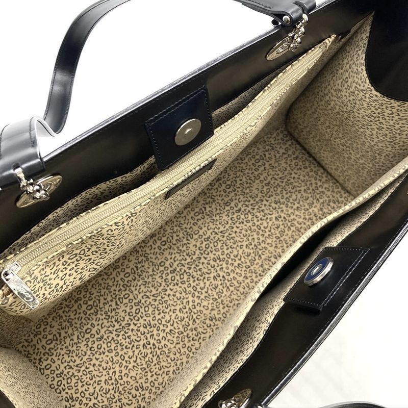 Cartier Panthère Tote Bag Leather L1000360 Black Silver Hardware Leopard A4