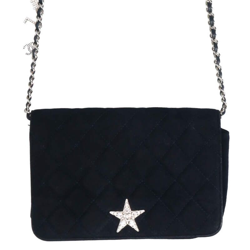 Chanel Star Line Stone Suede Chain Wallet Bag Women's