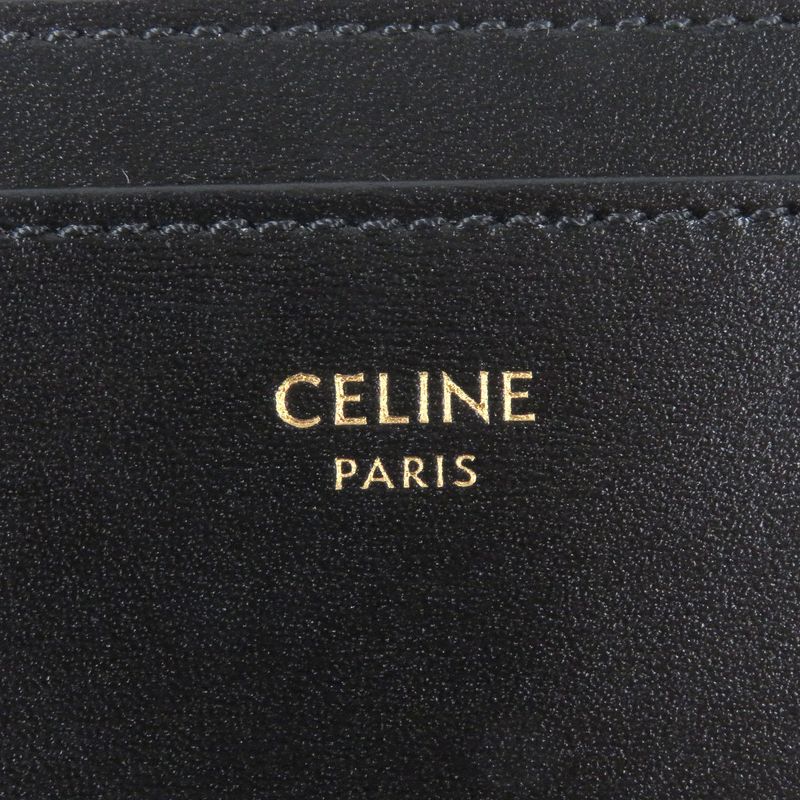 Celine 10m083fvo Zipped Card Holder Calfskin Triomphe Gold Charm Business Card