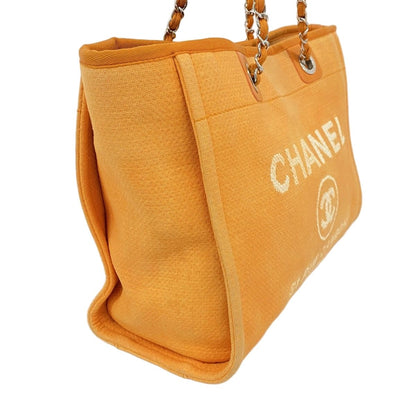 Chanel Chain Tote Deauville Canvas Orange Silver — view 2