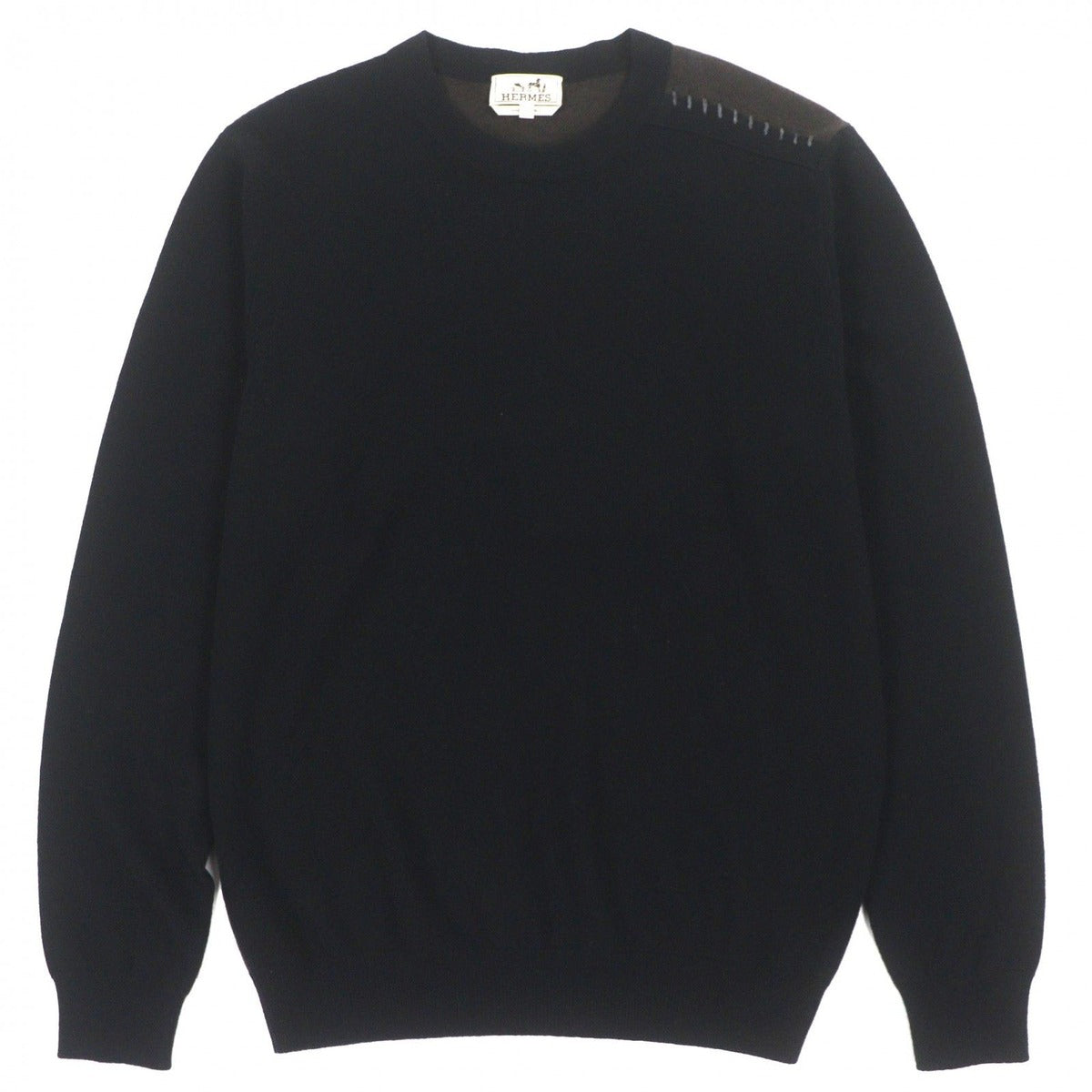 Hermes Cashmere Crew Neck Bicolor Pullover Knit Sweater Black Brown