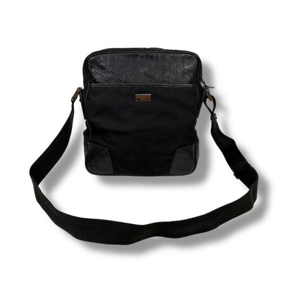 Gucci Crossbody Bag Shoulder Black Cima Leather GG Pattern Nylon Canvas