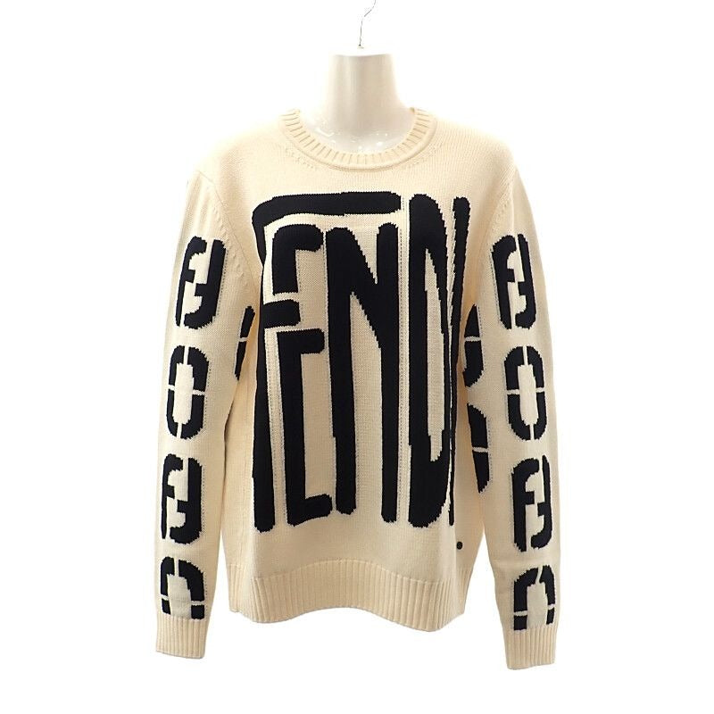 Fendi Big Logo Crew Neck L Sweatshirt Wool Ivory 46