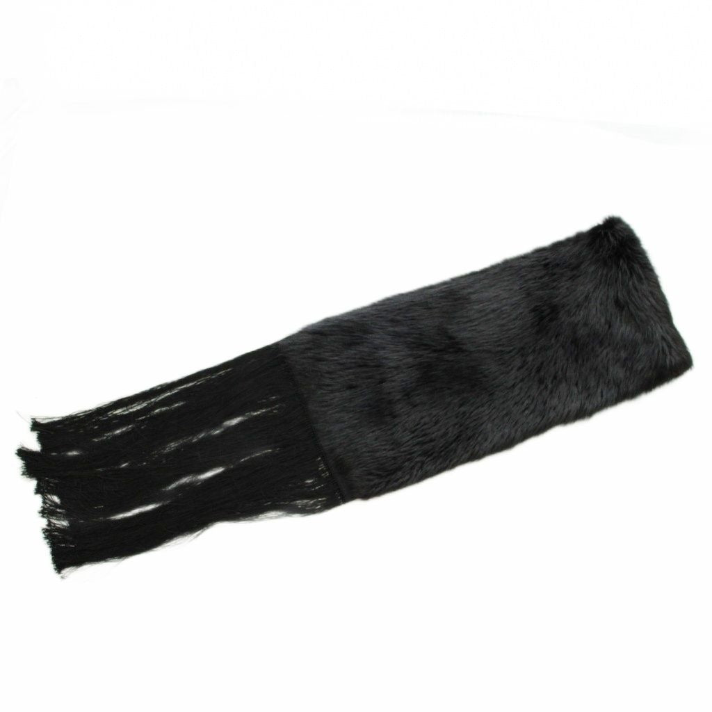 Gucci Tippet Scarf Shawl Fur Beaver Silk Fringe Black